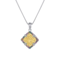 S925 Sterling Silver Rainbow Zircon Pendant Necklace with Vintage Arabesque Engraving - Pendant Only (Without Chain)