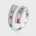 S925 sterling silver open ring featuring colorful zircon stones and micro-pave crystals - Adjustable Open / Colorful Zirconia Silver (KDP1542)