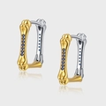 Orecchini a cerchio in argento S925 a forma di osso con pietre blu e finitura bicolore - Forma a Osso Bicolore Oro Argento (KDP1781)