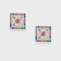Boucles d'oreilles carrées en argent S925 avec pierres colorées et croix dorée - Style de Croix Carrée Colorée (KDP1791)