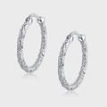 Engraved s925 sterling silver hoop earrings with vintage vine patterns and mirror reflection - Engraved Floral Pattern Style (KDP1713)