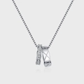Minimalistische S925 zilveren ketting met pavé diamant en ruitvormige ringen hanger - Zilver (KDP1682)