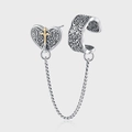 Set orecchino a cuore e clip in argento S925 con catena e decorazione a croce - Argento Antico (Pezzo Singolo)