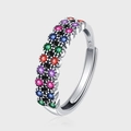 S925 sterling silver open ring featuring triple rows of vibrant colorful zircon stones - Adjustable Open / Multicolored Double Row Pavé Style (KDP1841)