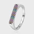 S925 sterling silver ring with double-row colorful cubic zirconia and adjustable band - Multi-color Pave Rhinestone Style (KDP1848)