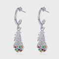 Elegant S925 sterling silver feather drop earrings with vibrant colorful zircon stones - Multi-color Stone Feather Style (KDP1800)
