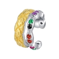 S925 Sterling Silber Ohrmanschette mit bunten Zirkoniasteinen in Gold-Silber-Bicolor-Design - Bunter Stein Doppelter Ear Cuff (KDP1830)