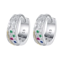 Pendientes de aro en plata S925 martillada con gemas de colores y línea dorada - Estilo Martillado con Strass de Color (KDP1837)