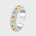 Elegant S925 sterling silver adjustable ring with colorful gems and pave diamonds - Adjustable Open / Multicolor (KDP1893)