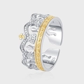 Vintage 925 sterling zilveren kroon open ring met gouden accenten en witte zirkoon steen - Verstelbaar Open / Goud en Zilver Tweekleurige Kroonstijl (KDP1879)
