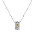 S925 silver clover cylinder pendant necklace with colorful zircon and green gemstones - Necklace Set