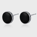 S925 sterling silver round stud earrings with black inlay and geometric pattern - Vintage Greek Key Black Round Style (KDP1881)