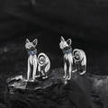 Orecchini a gatto egiziano in argento S925 vintage con zircone blu su pietra nera - Stile Gatto Blu (KDP1613蓝)