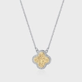 S925 sterling silver four-leaf clover necklace with golden filigree and pavé zirconia - Arabesque Two-Tone Clover (KDP1866)