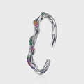 S925 sterling silver branch ring with colorful zircons in a vintage textured design - Adjustable Open / Withered Branch Colored Zirconia Style (KDP1978)