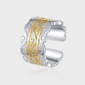 Anello regolabile in argento s925 bicolore con incisione floreale vintage elegante - Stile Bicolore a Motivo a Volute (KDP1915)