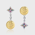 Elegant s925 silver asymmetric star earrings with gold floral globes and colored zircon - Asymmetric Star And Disc Colorful Rhinestone Style (KDP1900)