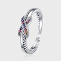 Elegante S925 sterling zilveren ring met kleurrijke zirkonia en gedraaid knoopontwerp - Verstelbaar Open / Twist Gekleurde Zirconia Geknoopte Stijl (KDP1977)