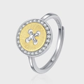Bague bouton élégante en argent S925 avec incrustation d'or et pavé de pierres, vue principale - Bague en forme de bouton (KDP1999)
