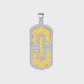 Elegante ciondolo rettangolare in argento s925 e oro con incisioni barocche e cristalli - Ciondolo Rettangolare Bicolore con Motivo Erba Tang (KDP2003)