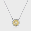 Collier pendentif bouton en argent S925 avec texture dorée et halo de zirconiums - Collier en forme de bouton (KDP1958)