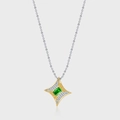 S925 sterling silver star necklace featuring a green gemstone and gold textured pendant - Necklace Set (KDP1979)