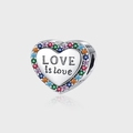 S925 Sterlingsilber Herzanhänger mit Regenbogen-Zirkonia und LOVE is love Gravur - Herz Anhänger Mit Schriftzug (KDP2065)