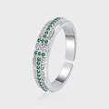 S925 sterling silver open ring with vintage floral pattern and green zircon stones - Adjustable Open / Retro Ivy Green Zircon Style (KDP2103) / Silver (With Green Zircon)