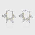 Orecchini a cerchio in argento sterling S925 con rilievo floreale oro e zirconi - Stile Esagramma in Rilievo Bicolore (KDP2083)