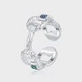 Vintage S925 zilveren open ring met bloemengravures en blauwgroene zirkoon - Verstelbaar Open / Tangkusa Patroon Blauw Groen Zirkonia Stijl (KDP2092)
