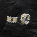 Vintage honeycomb s925 silver ring set with blue and green zircon stones on charcoal - Adjustable Open / Green Zirconia (KDP2081 Green)
