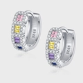 S925 sterling silver hoop earrings featuring colorful rectangular crystals with small diamonds - Multi-color (KDP2097)