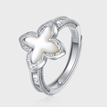 Verstelbare S925 sterling zilveren klaverring met wit parelmoer inlegwerk voor dames - Witte Parelmoer Klaver Stijl (KDP2117)