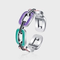 Anello a catena in argento S925 con smalto colorato e design aperto regolabile - Anello a Catena Multicolore (KDP2168)
