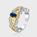 S925 Silberring in zweifarbigem Design mit blauem Edelstein und Zahnradstruktur-Optik - Blauer Stein Hohl Stil (KDP2183)