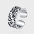 S925 sterling silver vintage adjustable open ring with intricate floral engraving and zircons - Vintage Floral Hollow Style (KDP2167)