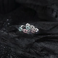 Anello a catena arcobaleno in argento S925 con smalto colorato su roccia nera - Orecchini a Cerchio con Catena Multicolore (KDP2172)