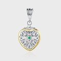 S925 sterling silver heart pendant with green gemstone and vintage filigree pattern - Two-Tone Filigree Heart Style (KDP2181)