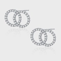 Interlocking S925 sterling silver stud earrings with micro-set cubic zirconia pave crystals - Silver Interlocking Double Ring Style (KDP2173)