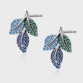 Orecchini a lobo in argento S925 a forma di foglia con zirconi blu e verdi brillanti - Stile Foglia Sfumata (KDP2121)