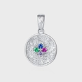 S925 sterling silver pendant with colorful crystals and vintage floral texture design - Vintage Arabesque Round Pendant (KDP2119)