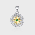 Runder Kompass-Anhänger aus S925 Silber mit grünem Edelstein und goldener Stern-Gravur - KDP2135 Zweifarbiges Gold