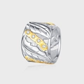 S925 Silberring mit vergoldeten Blättern und Kristallen im breiten Band-Design - Blatt Design Breiter Band Ring (KDP2151)