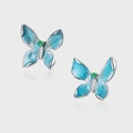 Pendientes de mariposa en plata S925 con esmalte azul degradado y piedras circon - Estilo Mariposa Azul (KDP2195)
