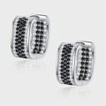 Orecchini a cerchio in argento S925 con pavé di zirconi bianchi e neri a contrasto - Stile Tondo Pavé Bianco e Nero (KDP2213)
