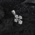 Vintage S925 sterling silver cross pendant with gothic patterns and blue gemstone - Blue (KDP2156 Blue)