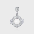 Vintage s925 silver pendant featuring white agate and lace carved floral details - White Agate Court Style Lace Pendant(KDP2159)