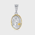 Elegant s925 silver mermaid crown portrait pendant with vintage relief and gold accents - Two-tone Gold (KDP2220)