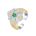 S925 Sterling Silber Schneeflocken Ring mit grünem Smaragdschliff Stein und Diamanten - Vintage Blume Smaragdgrün Offener Ring (KDP2251)