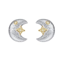 Orecchini a lobo luna e stella in argento S925 con trama a rete dorata - Stile Bicolore Stella e Luna (KDP2271)